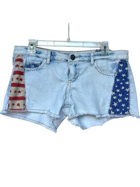 Vanilla Star Light Wash Denim Star-Patterned Booty Shorts Juniors Sz 13